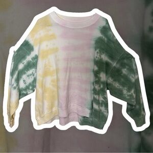 NWT American Eagle Pink/Orange/Green Tie Dye Oversized Crewneck